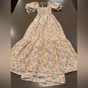 NWT Shareen Collection Floral Midi Dress with Puff Sleeves & Open Tie Back Sz:8